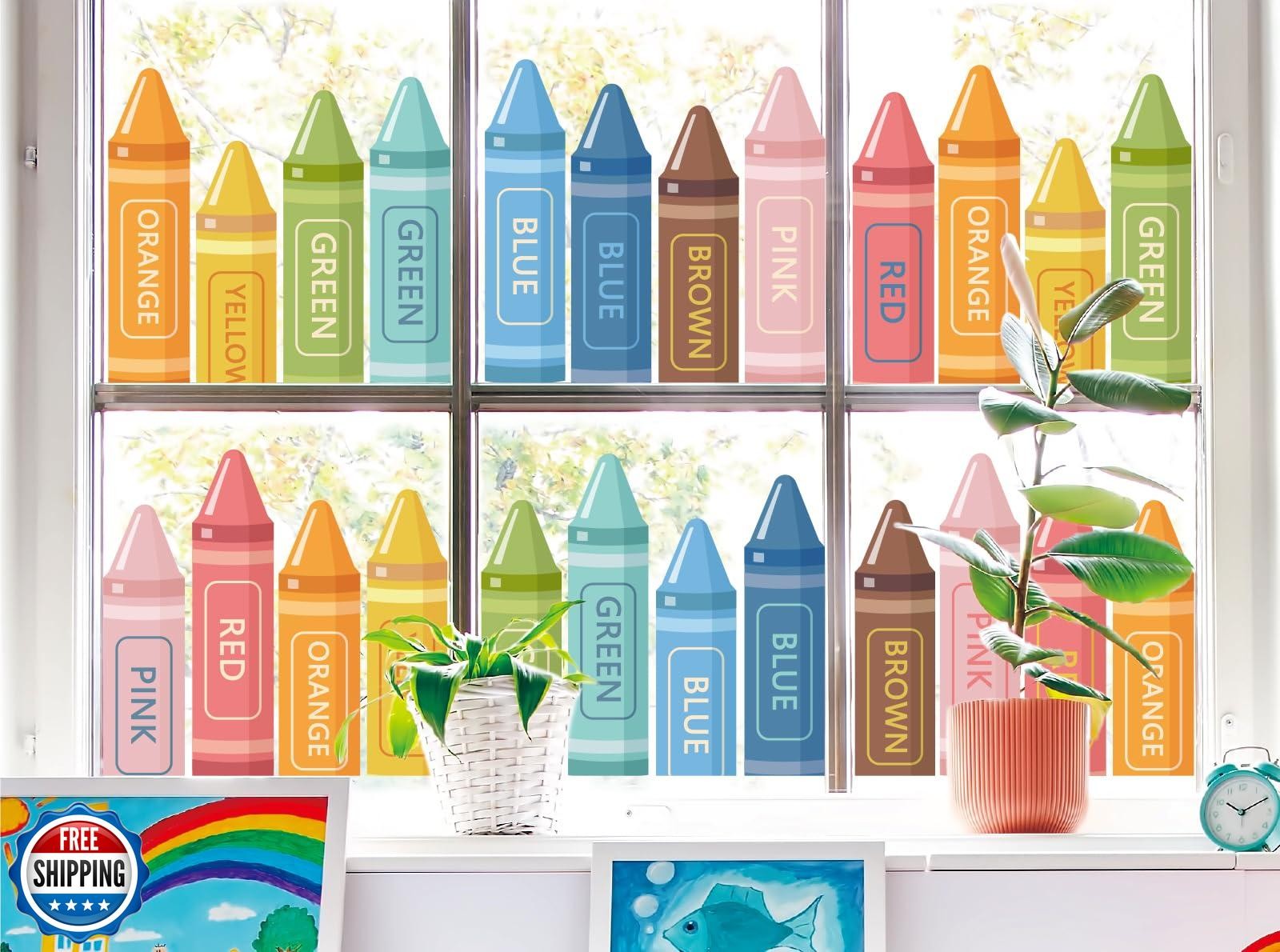 JarThenaAMCS Boho Crayon Window Clings Colorful Crayon Print Window Stickers