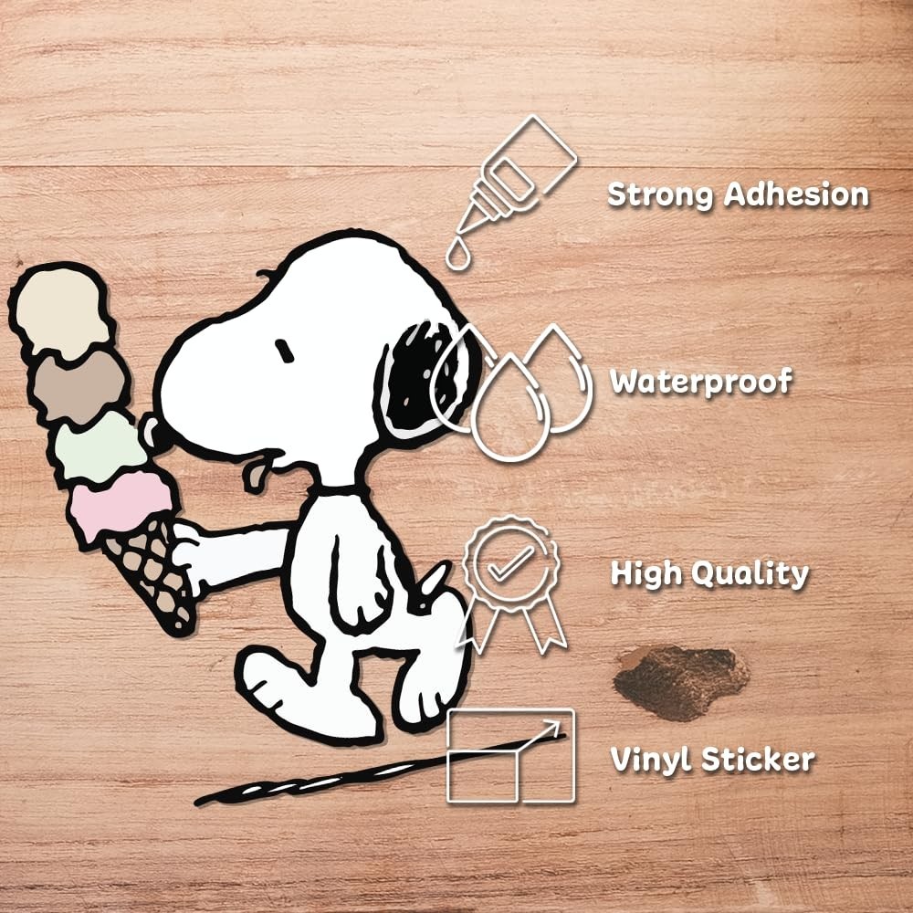 Peanuts Adorable and aesthetic sticker of Snoopy eating an ice cream 3"W x 4.5"H