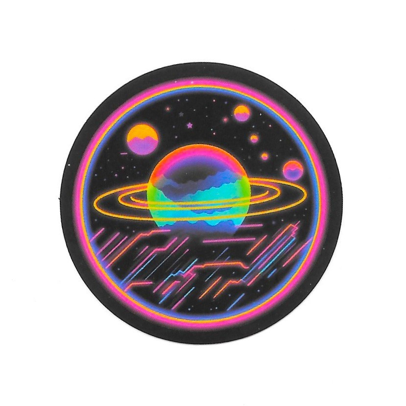Retro Neon Planet Vinyl Sticker Saturn Space Decal Glow Aesthetic Art Gift