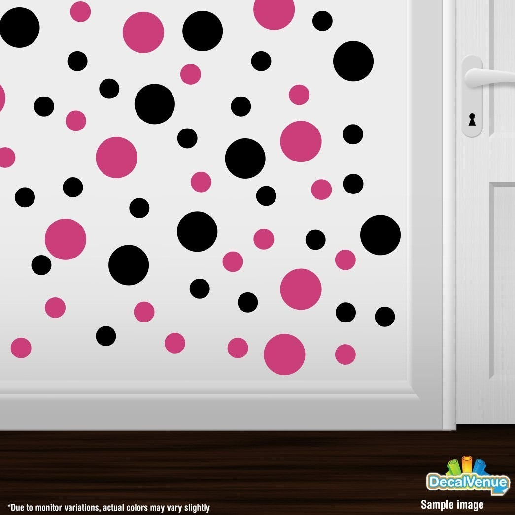 Hot Pink/Black Vinyl Wall Stickers – 2 & 4 inch Circles (30 Decals)