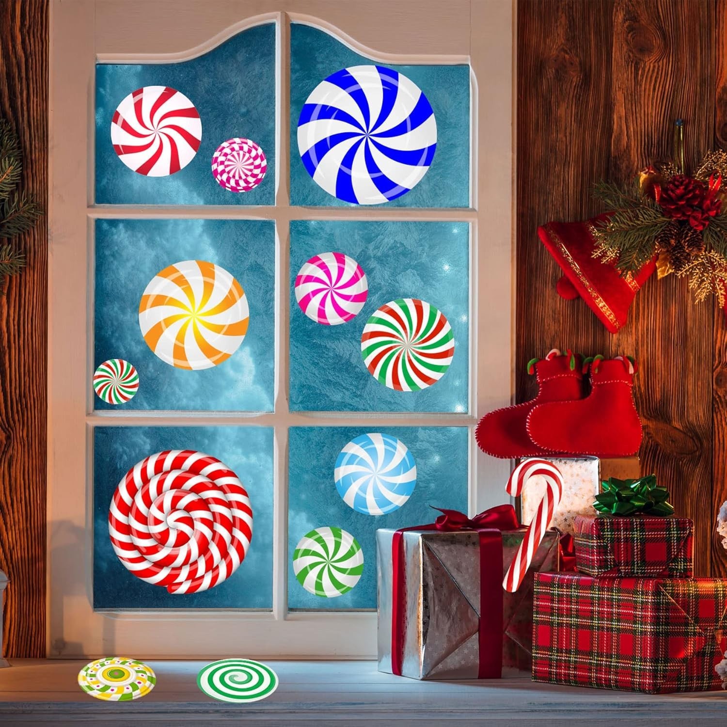 Easy-to-Apply 57PCS Peppermint Wall and Floor Decals for Kids' Christmas Fun