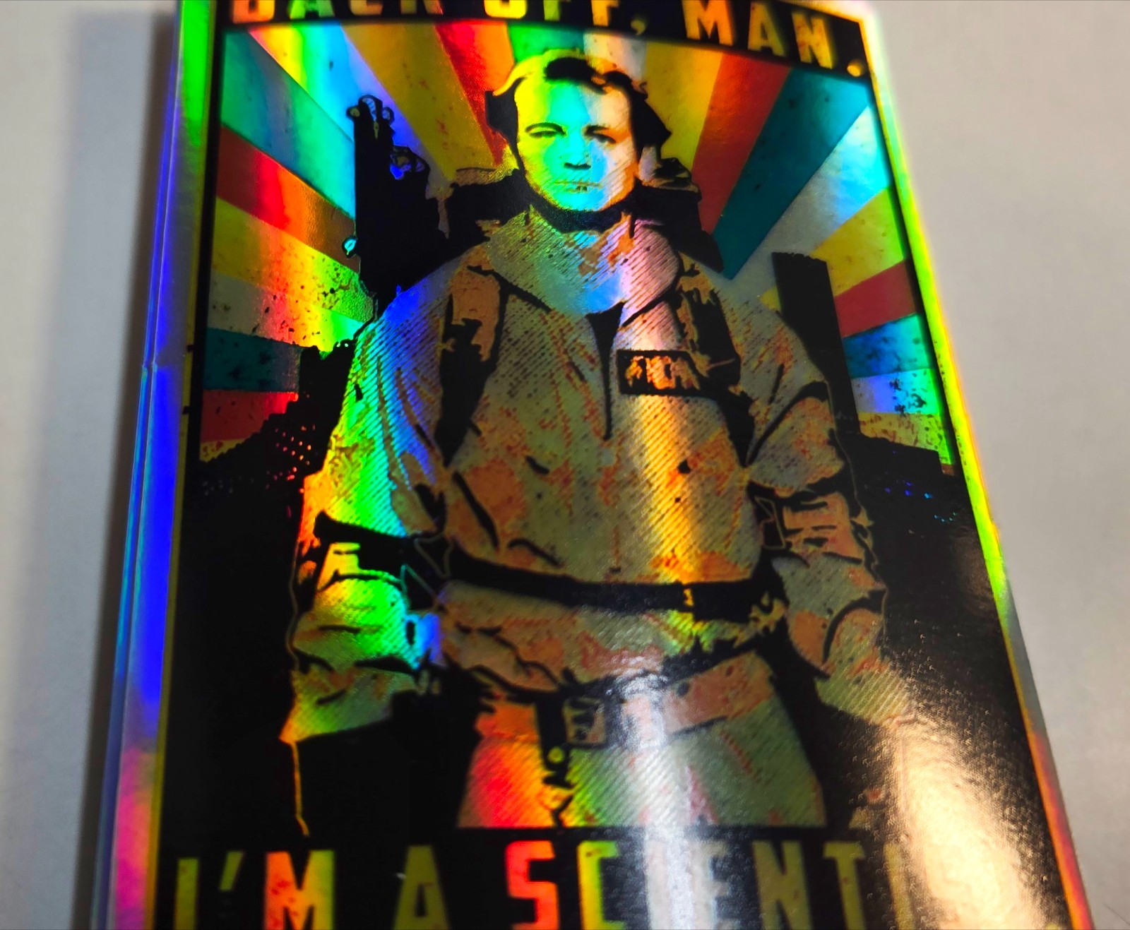 Ghostbusters Peter Venkman 'Back off, Man. Im a Scientist.' Holographic Decal!