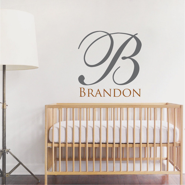 Fancy Initial Wall Decal Custom Monogram Wallpaper Vinyl Name Removable Art, b51