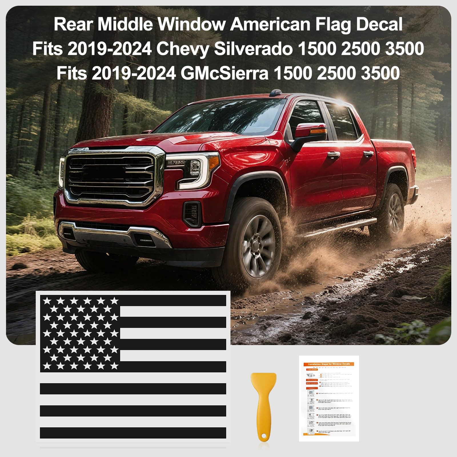 Rear Middle Window Decals Compatible with Chevy Silverado/GMC Matte Black