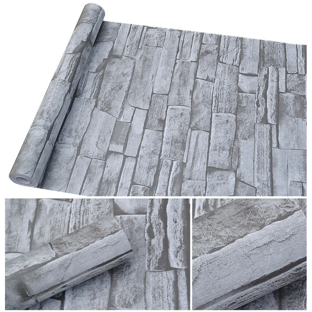 1x Roll 3D Wall Paper Brick Stone Rustic Effect Home Decor Self-adhesive Sticker