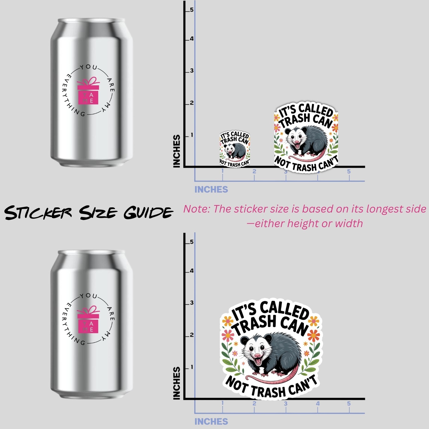 4pcs Trash Can Not Trash Can’t Stickers – Funny Opossum Vinyl Laptop Decals