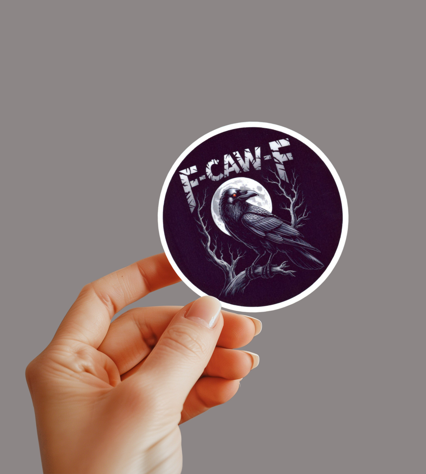 “F-Caw-F” Funny, Sarcastic 3” Round Crow Sticker For Tumbler, Laptop