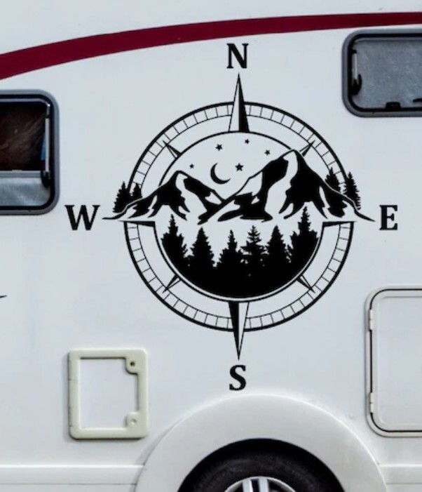 COMPASS MOUNTAINS MOON Vinyl Decal for SUV Car Truck Jeep Wall Window laptop