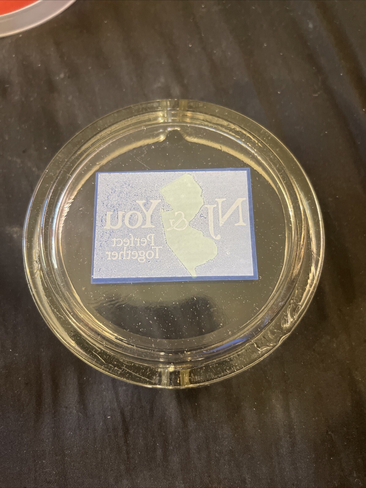 ORIGINAL Vintage 1986 New Jersey "NJ & YOU Perfect Together" 4” Glass Ash Tray