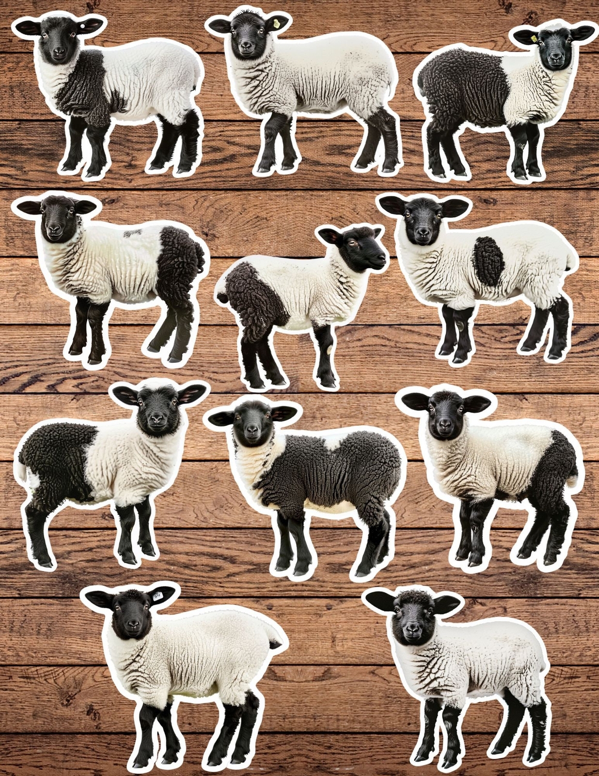 Black and White Sheep Die Cut Stickers Set Laptop Sticker Waterbottle Sticker