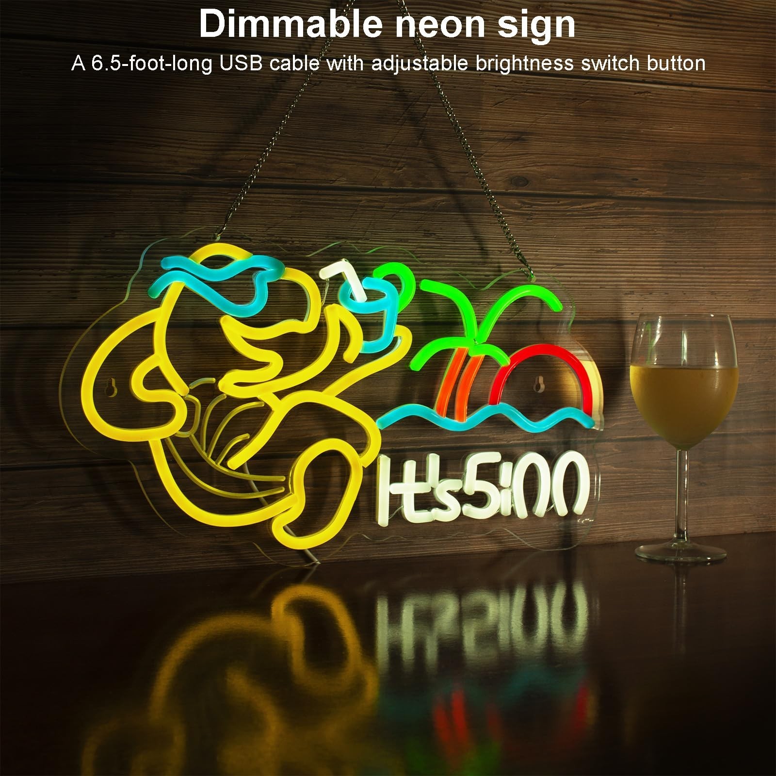 Turtle Have A Drink Neon Signs for Wall Decor, Its 5 00 O'clock Led Neon Ligh…