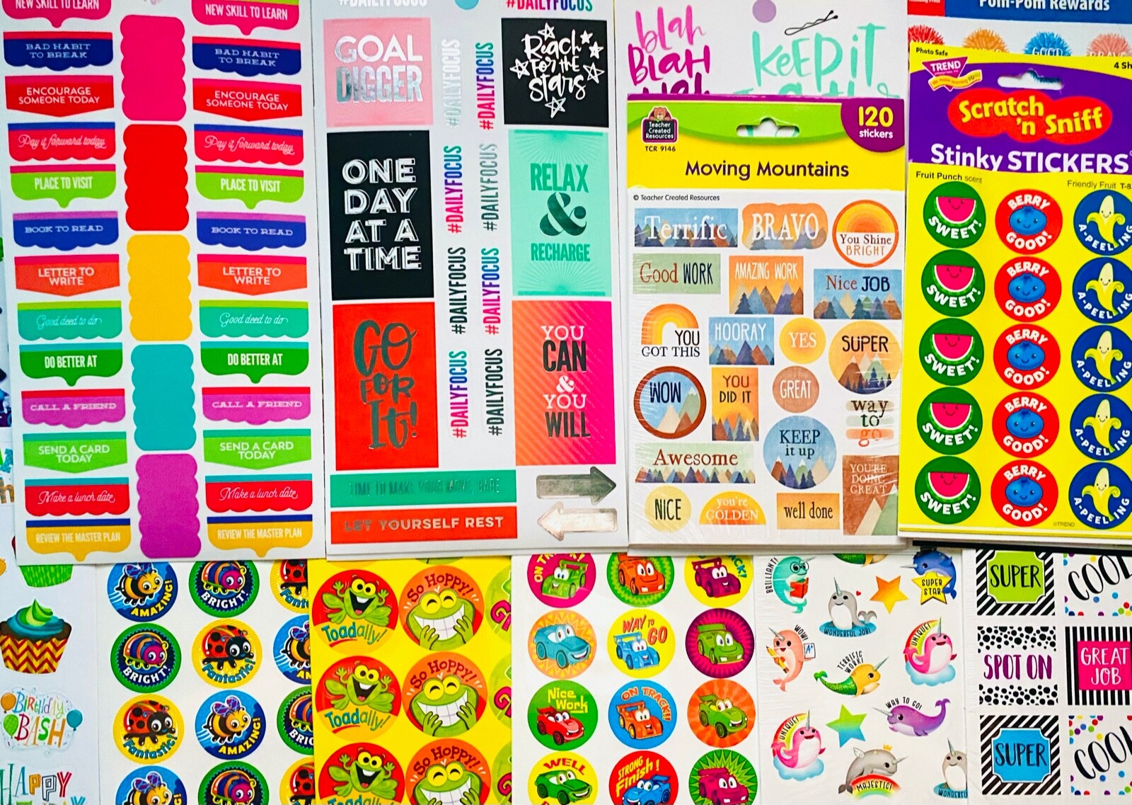 15 Sticker Sheets, Fun Funky Motivational Quotes all Ages, School Rewards Party