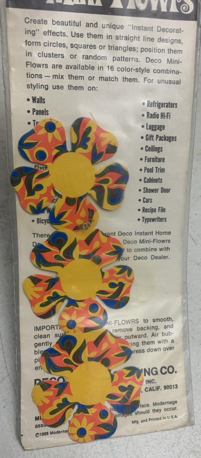 Vintage 60s Deco Mini Flowrs A Flower Power Groovy 10 pc Self-Adhesive Retro