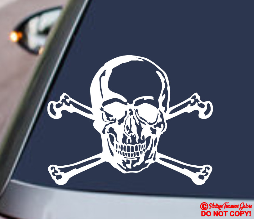 SKULL AND CROSSBONES Vinyl Decal Sticker Car Truck Window Wall Bumper PIRATE JDM