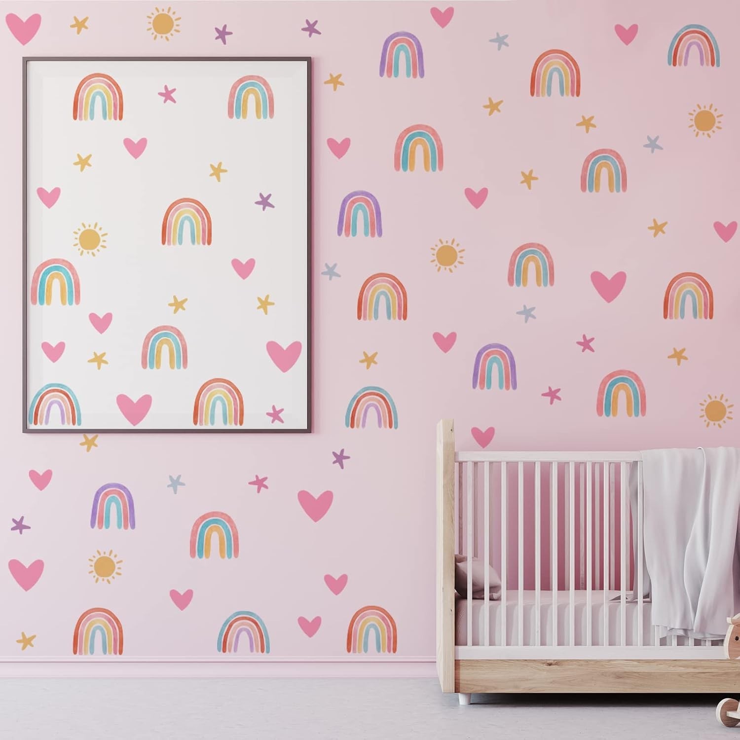 Rainbow Wall Decor Stickers Small Rainbow Decal Watercolor Heart Star Sun Wal…