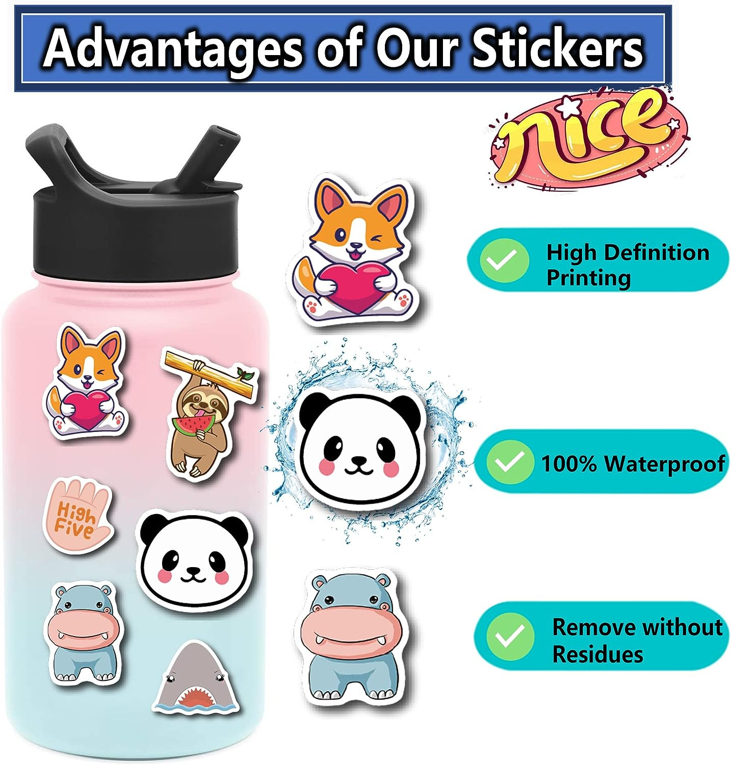 200Pcs Water Bottle Stickers for Kids Teens, Waterproof Vinyl Stickers, Stickers