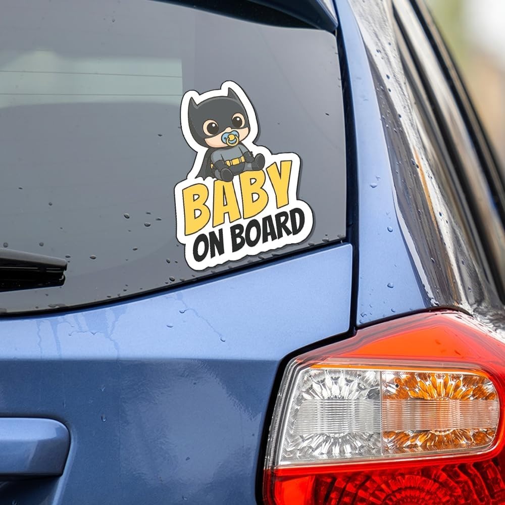 Cute Bat Hero Baby On Board Vinyl Sticker Waterproof Auto Window Truck 4.5" x 6"
