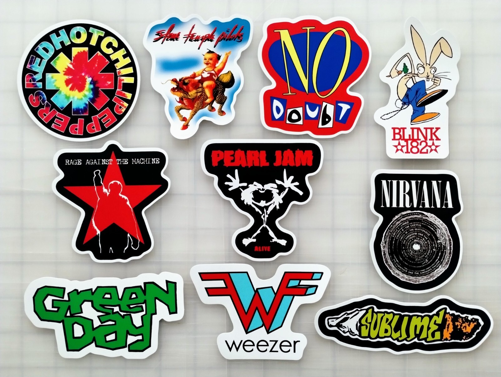 90's Alt Rock Bands Sticker Pack Vinyl (10) SET 5 Sublime Red Hot Blink Doubt