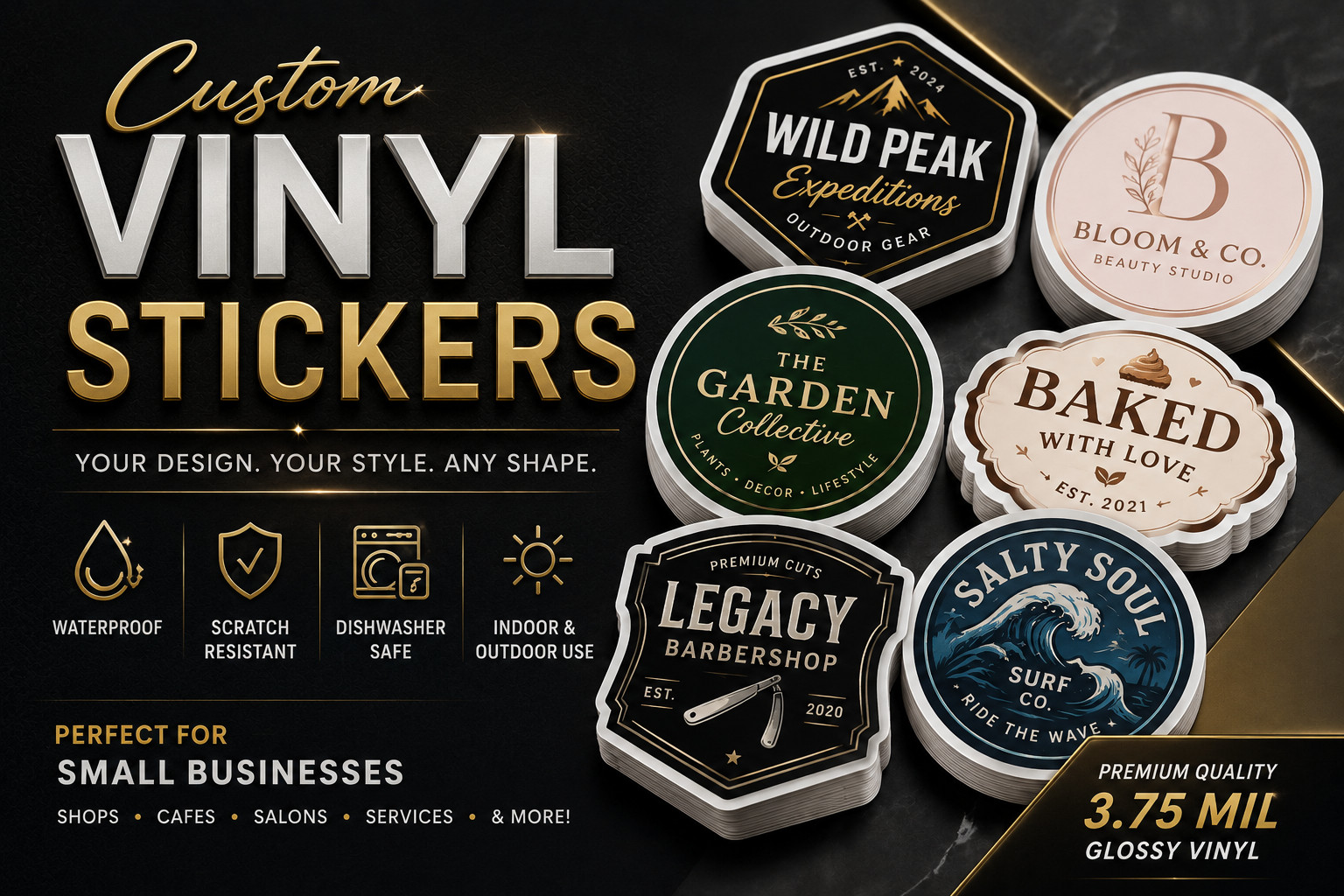 Custom Logo Vinyl Stickers Die Cut Waterproof Gloss Decals Small Business Labels
