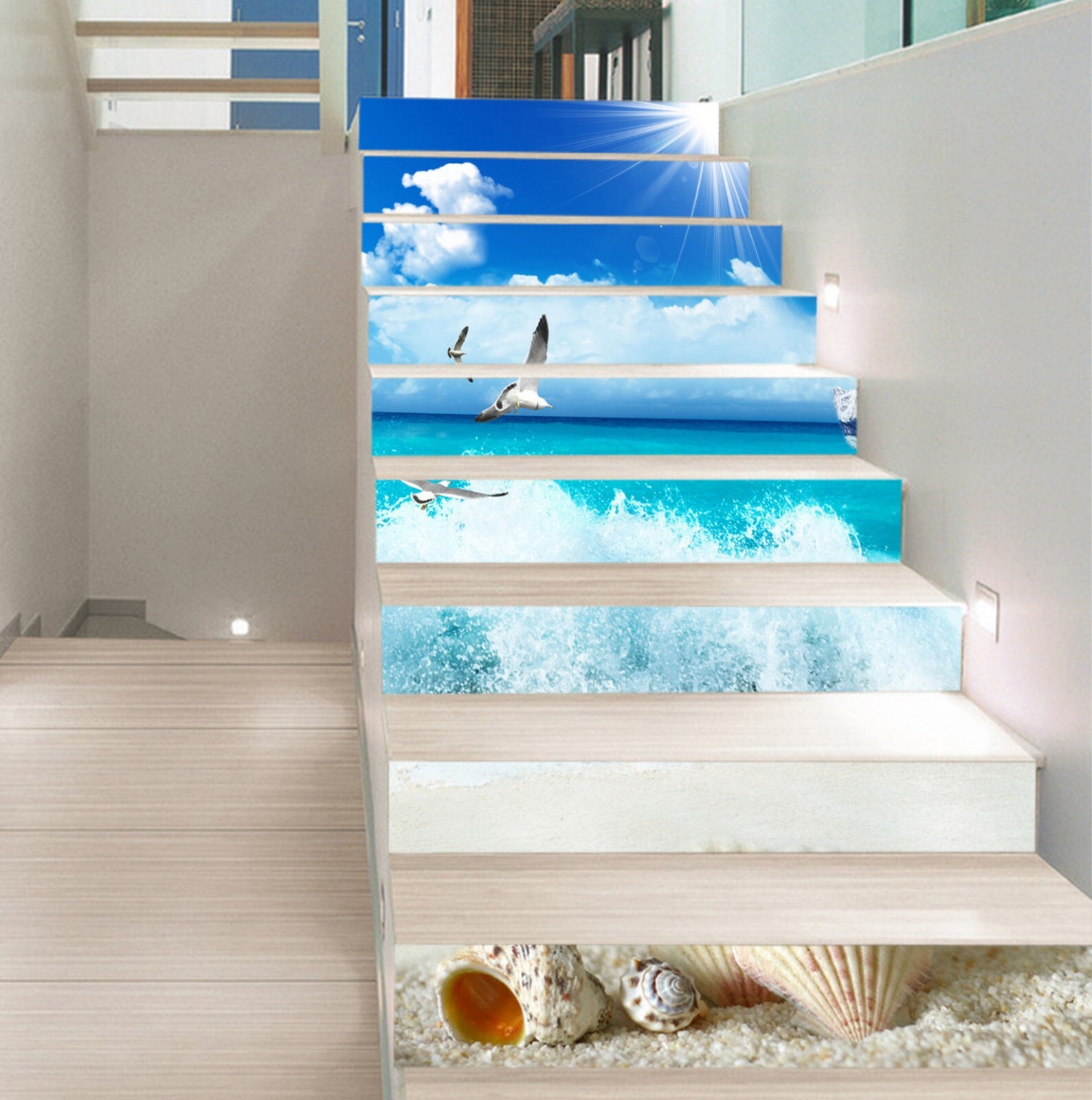 3D Shell Beach AZ945 Stair Risers Decoration Mural Vinyl Wallpaper Kay