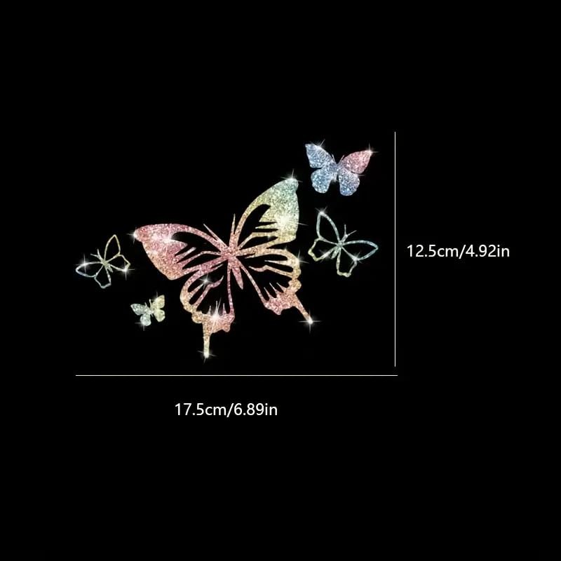 2PCS Sparkling Heart Butterflies Self-Adhesive PVC Rainbow Glittery Decal