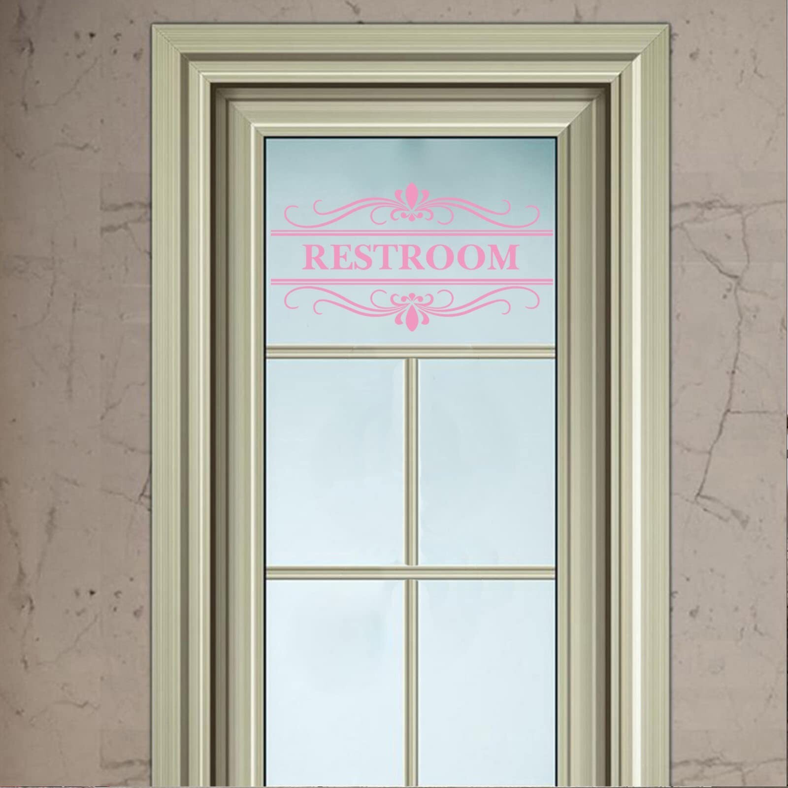 Restroom Sign Wall Decal Vinyl Pink Stickers, Removable Cute Art Design DIY M…
