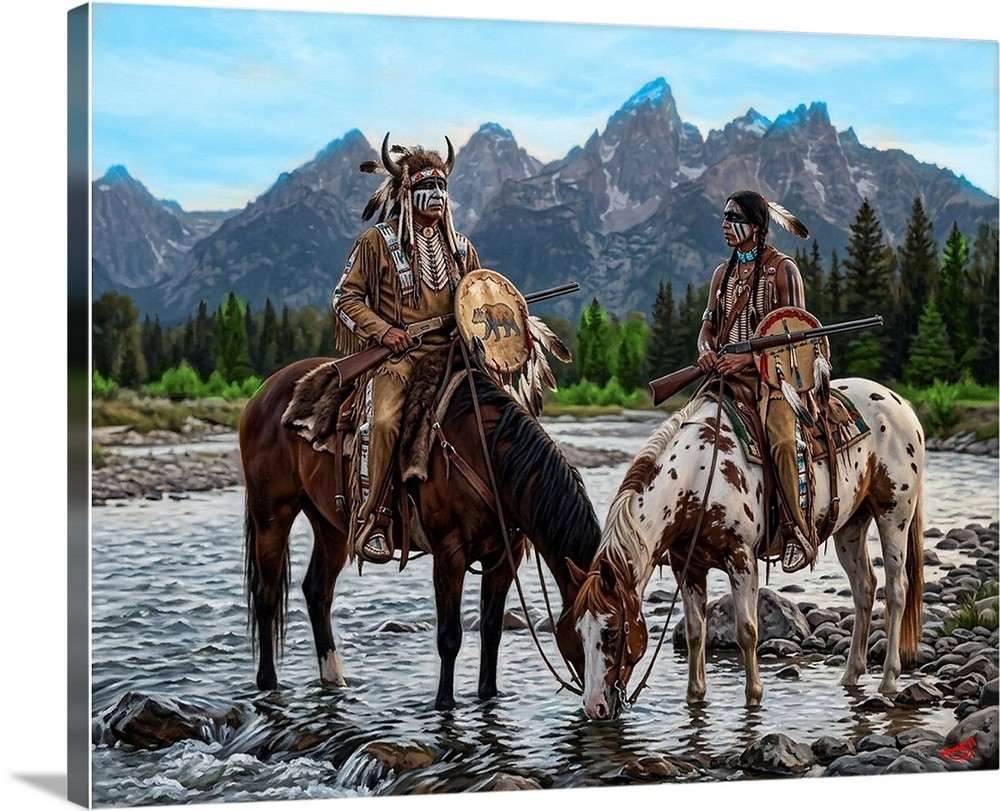 Native American Indian Chief & Buffalo, Best Friends Gallery Canvas Wrap SN/LE