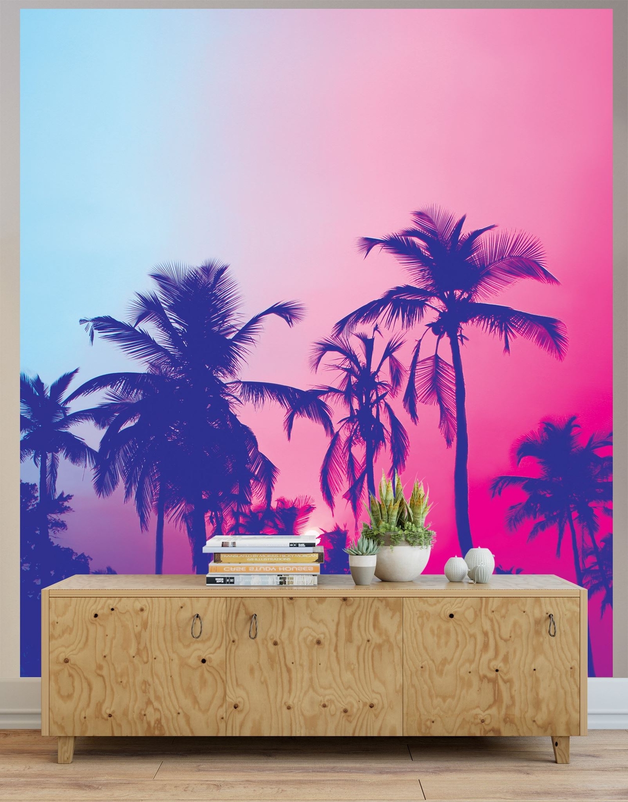 Miami Tropical Palm Tree Vice Color Wall Mural. Vivid Miami Vice Color. #6281