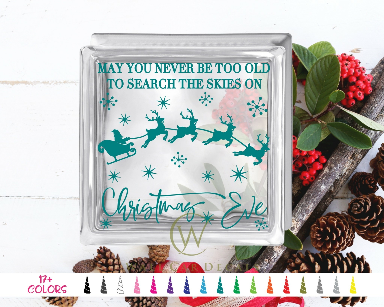 Christmas Eve Reindeer Glass Wood Block Decal Craft DIY Sticker Holiday Shadow
