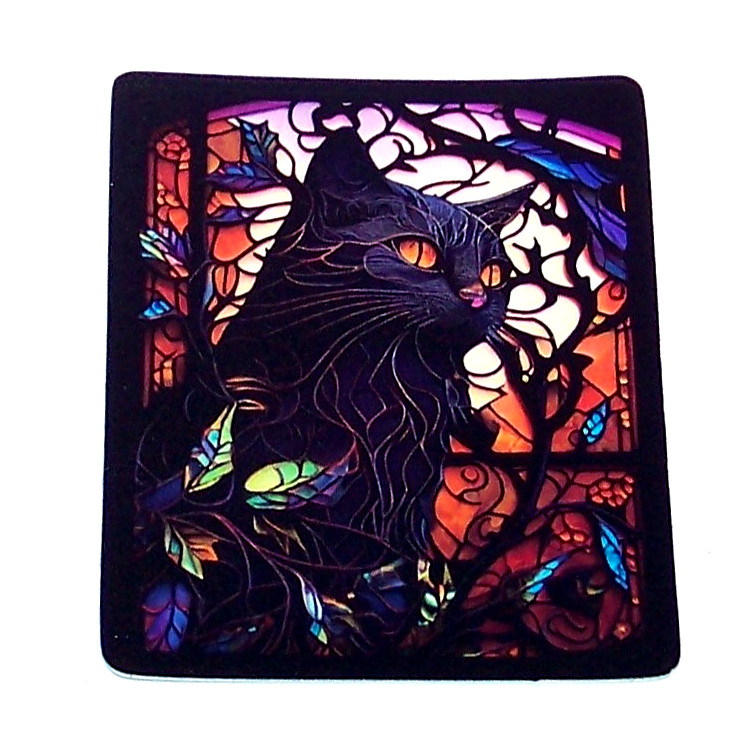 STAINED GLASS – Die Cut Sticker Decal Stained Glass Black Cat