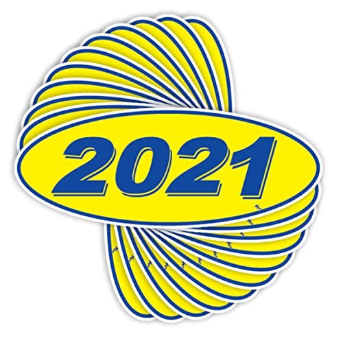 Versa Tags Oval Model Year Car Dealer Window Stickers Proudly 2021 Blue/Yellow