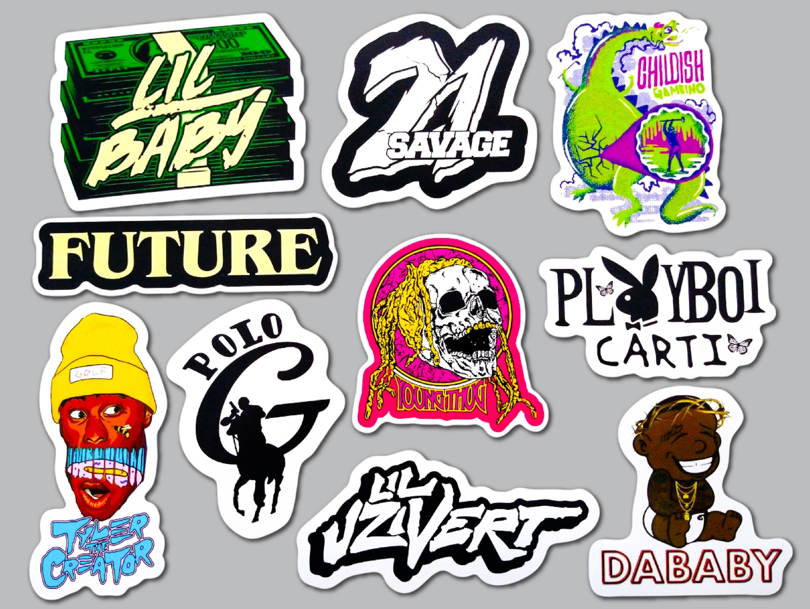 Modern Hip-Hop Vinyl Sticker Lot (10 Pack) SET 1 lil baby uzi vert da polo g rap