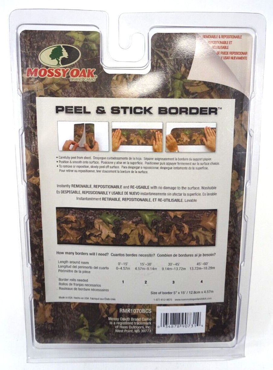 Mossy Oak Leaf Camouflage Wall Border Hunting Camo Cabin Peel & Stick Vinyl NEW