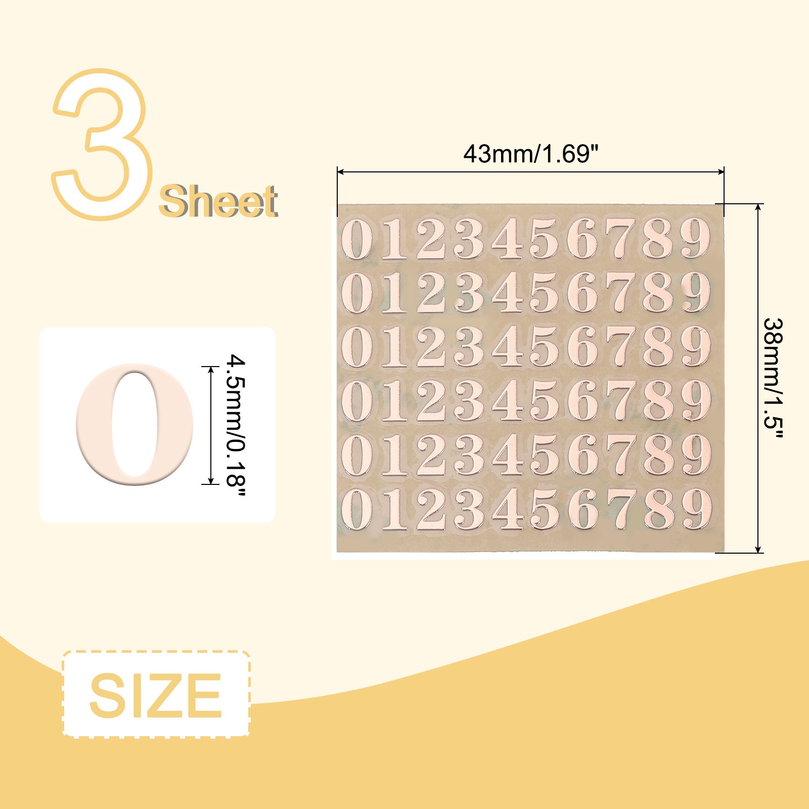 3 Sheets 4.5mm/0.18inch Mini Number Stickers, Number 0-9 Sticker, Rose Gold