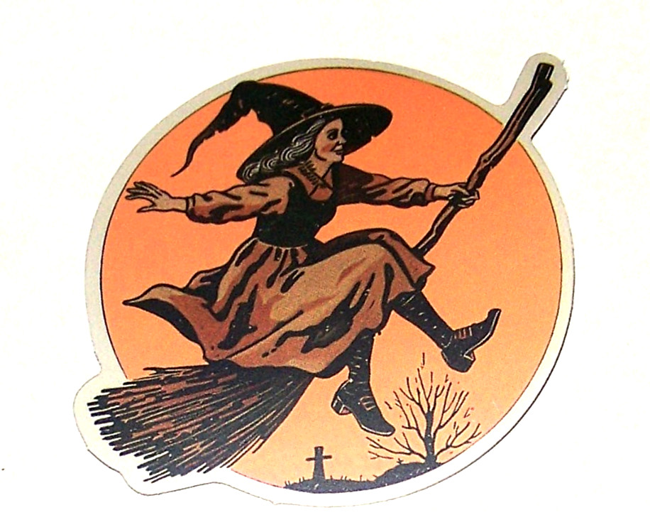 HALLOWEEN Themed Die Cut Sticker Decal All Hallows Eve Holiday – Witch on Broom