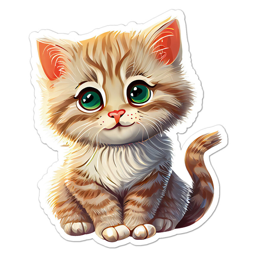 Cute Orange Kitten, Vinyl Decal Sticker, Indoor Outdoor, 3 Sizes, #8782