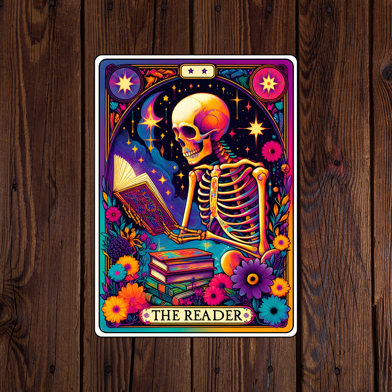 Tarot card sticker vinyl decal the reader book flower hippie novelty laptop mug