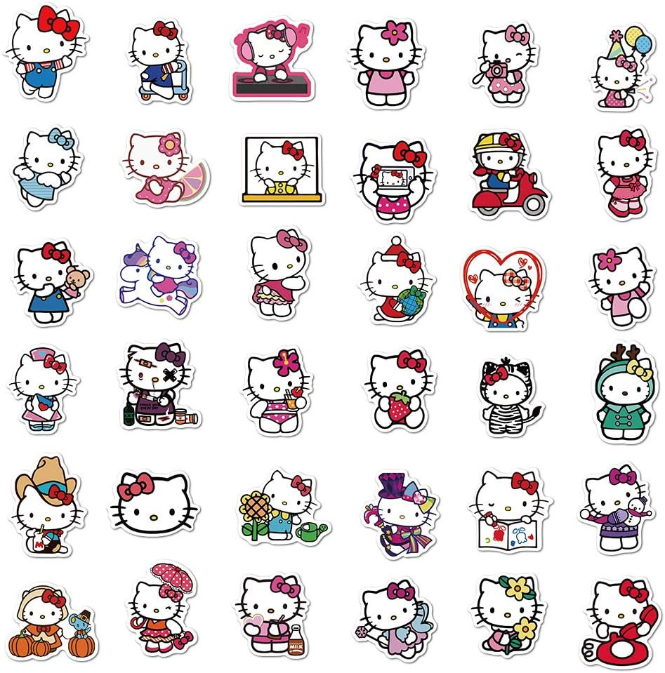 100Pcs Hello Kitty Stickers Pack Kitty White Theme Waterproof Sticker Decals for