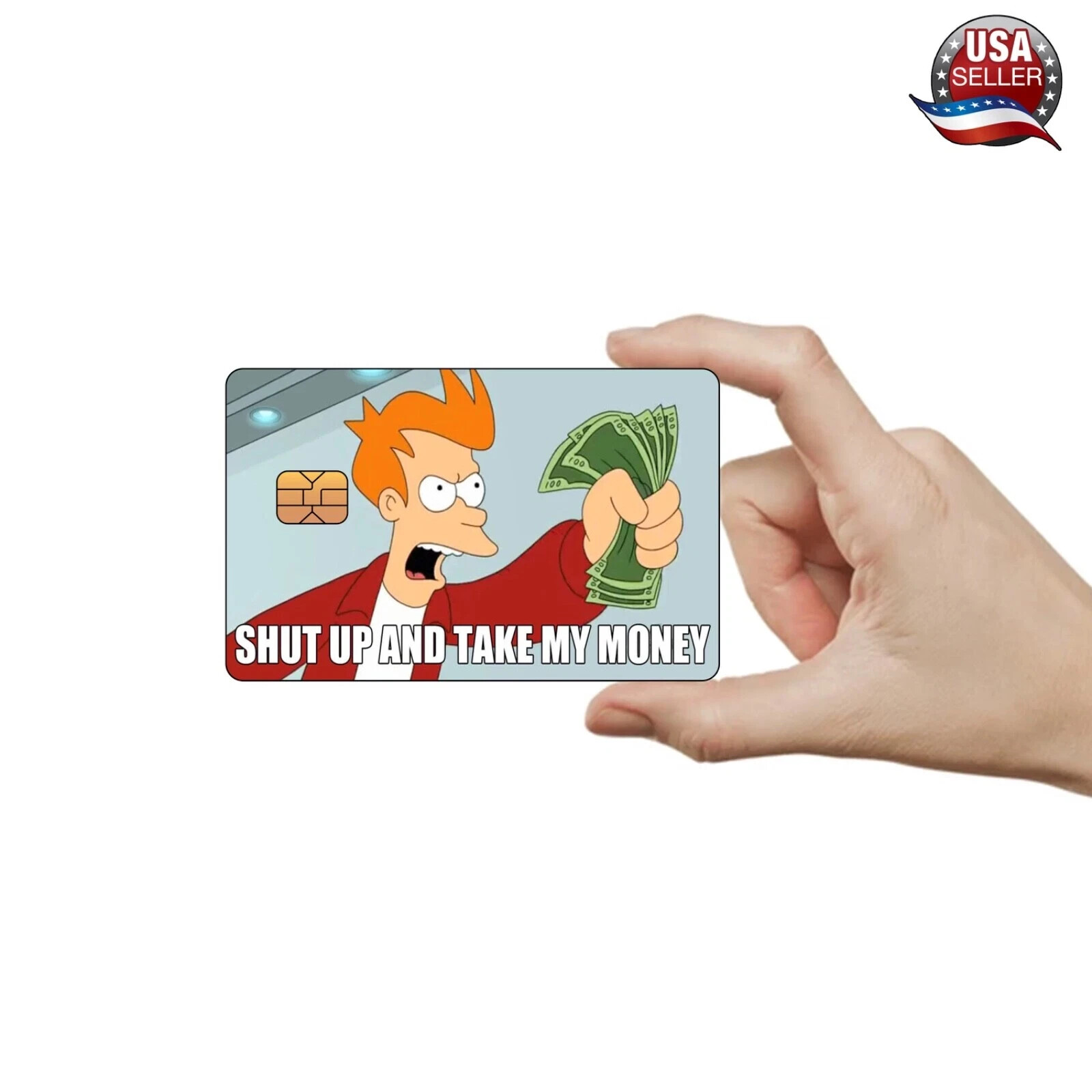 Funny "Take My Money" Meme Sticker (2-Pack) | Fry Credit Card Skin Sticker
