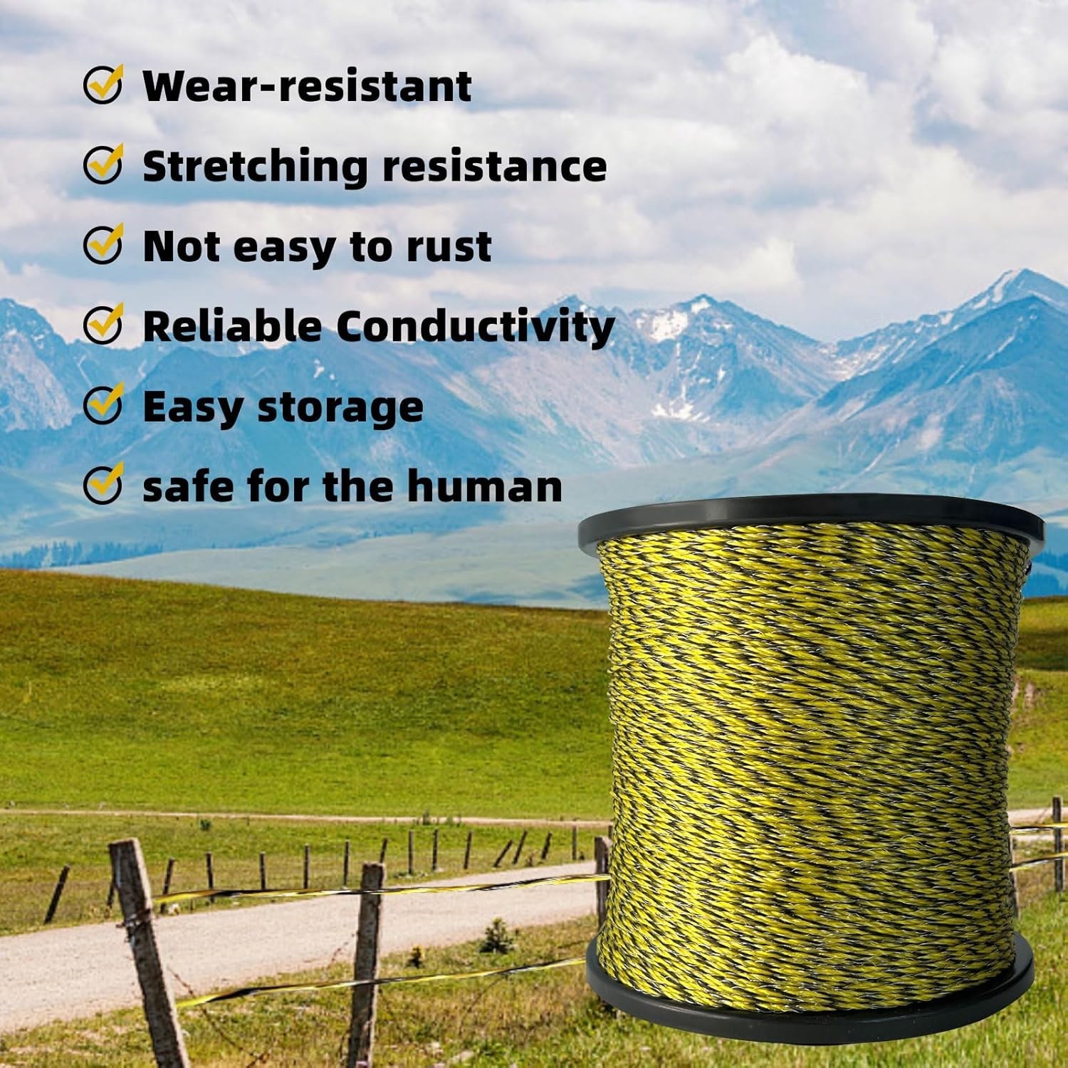 Upgraded Electric Fence Polywire 3366 Feet 3366 Feet,1026 Meters, Yellow.