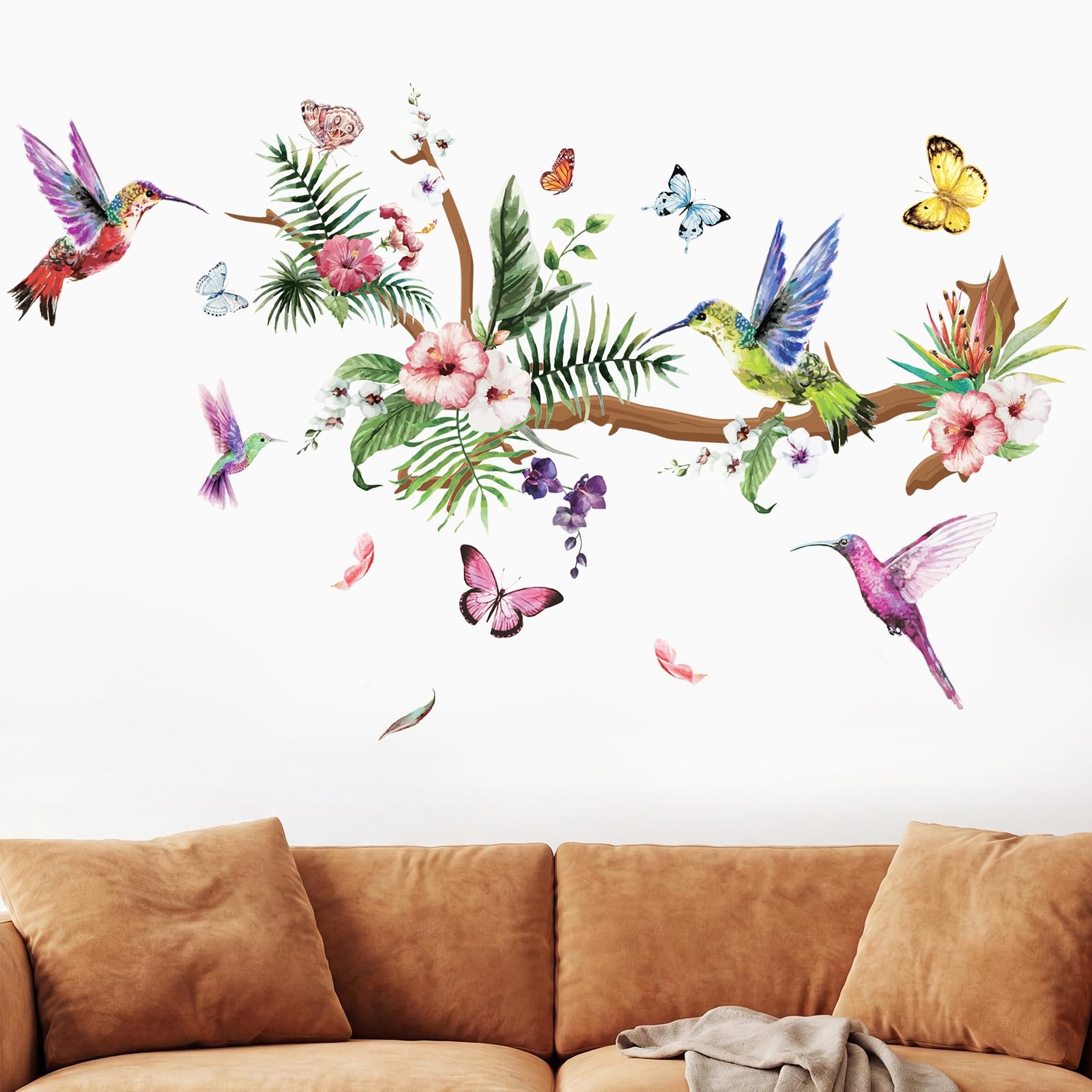 Zonon 3 Sheets Hummingbirds Wall Stickers Murals Peel Decals Birds Colorful