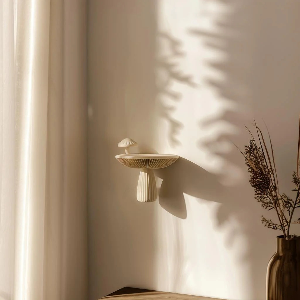 3D Printed Mushroom Wall Shelf | Modern Nature Inspired Floating Shelf | Unique