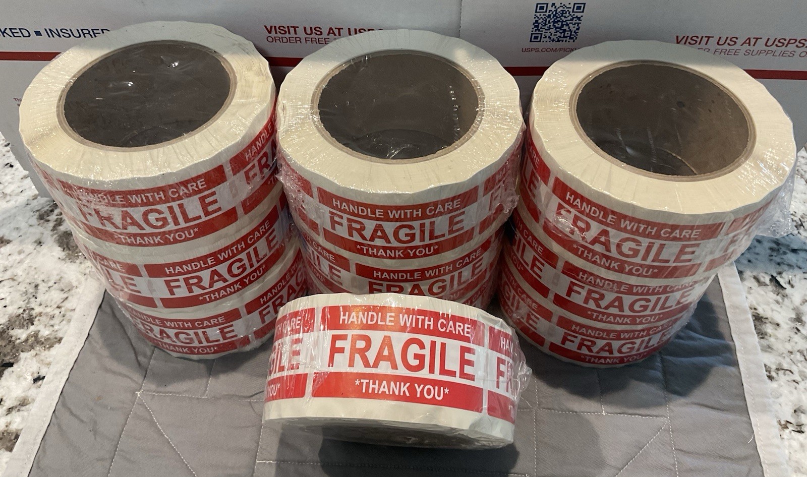 5000 Handle With Care Fragile 1.5" x 3” Self Adhesive Labels