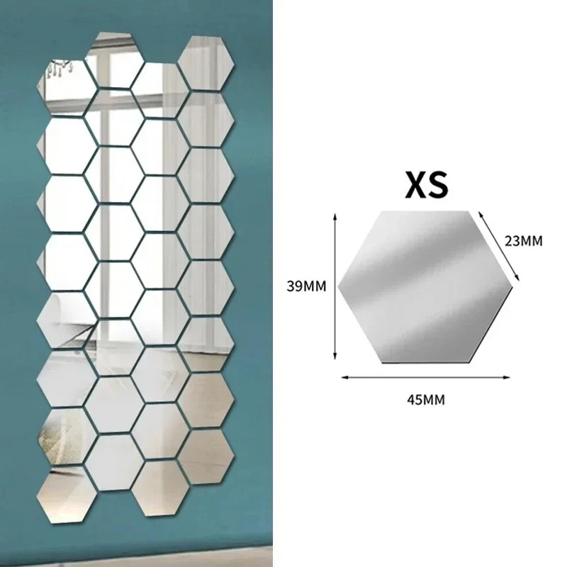 100/1pcs Hexagonal Acrylic Mirror Wall Sticker Mini Mirror Solid Paster