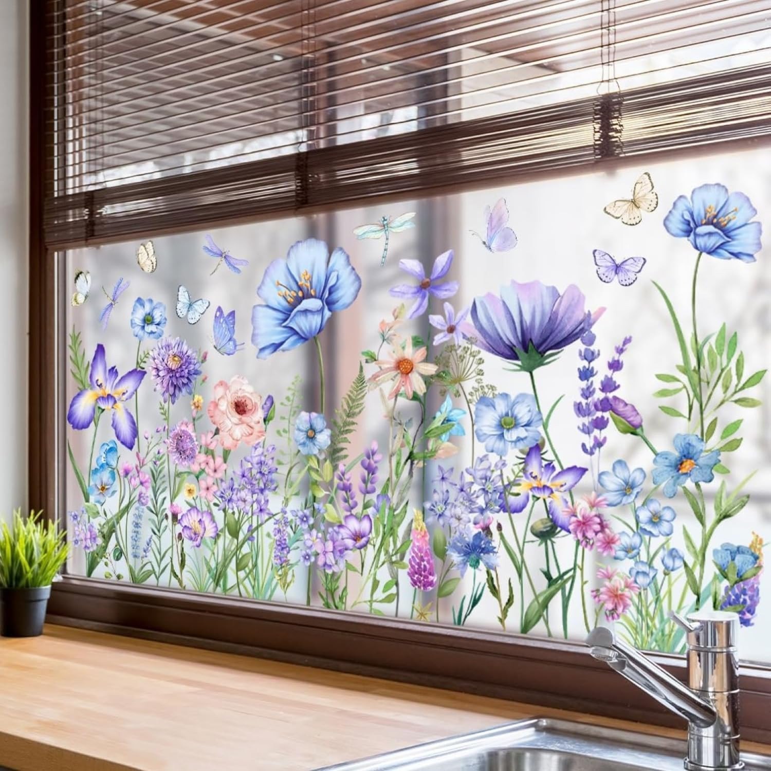 Wildflower Window Cling Butterfly Glass Decals for Bird Windows Strike Preventio