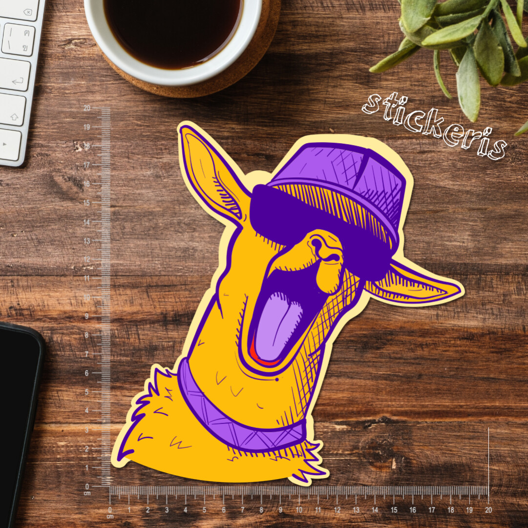 2x Funky alpaca screaming and showing his tongue sticker 2"-11.8" (up to 47")