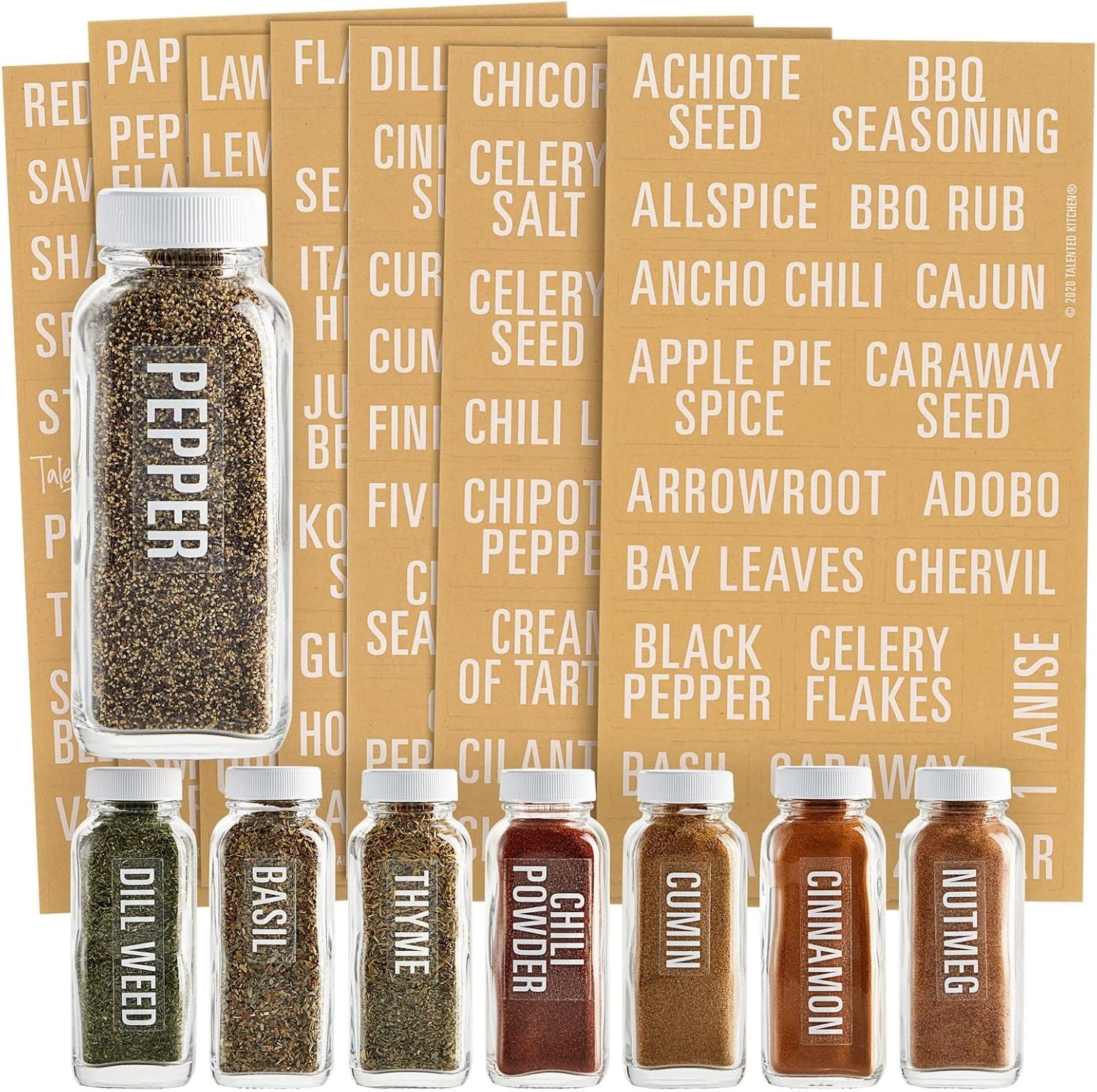 Talented Kitchen Spice Labels Stickers – 134-Count White Glossy Vinyl Minimalist