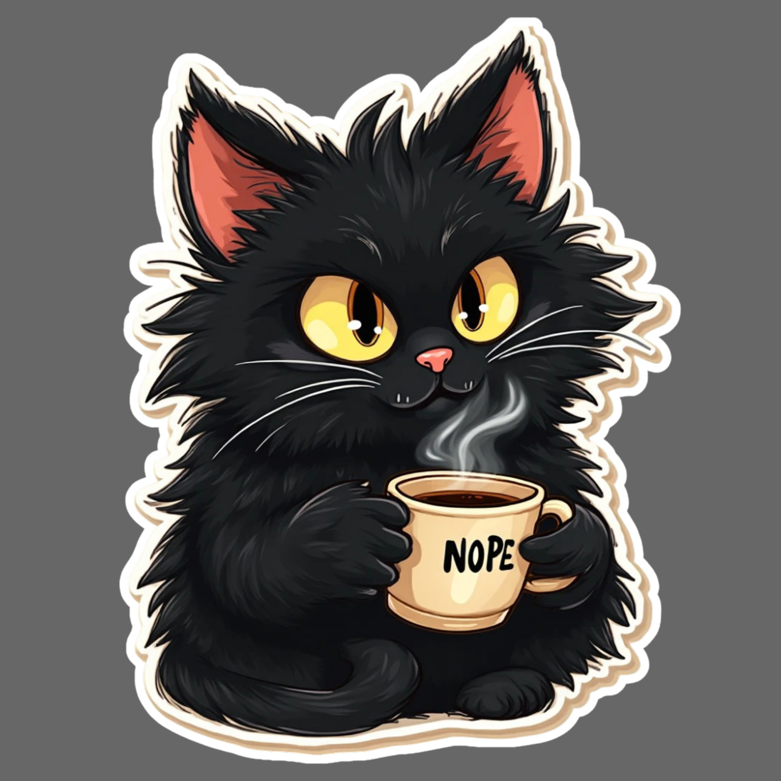 Black Cat Sticker Vinyl Decal Coffee Nope Funny Sarcastic Cat Lover