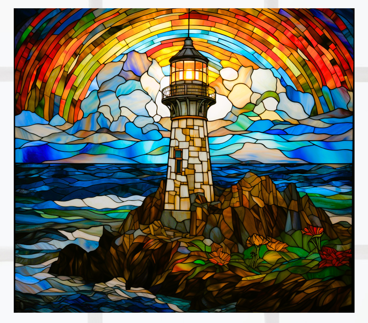 Lighthouse Faux Stained-Glass WINDOW CLING Size 9.1" Repositionable Vinyl