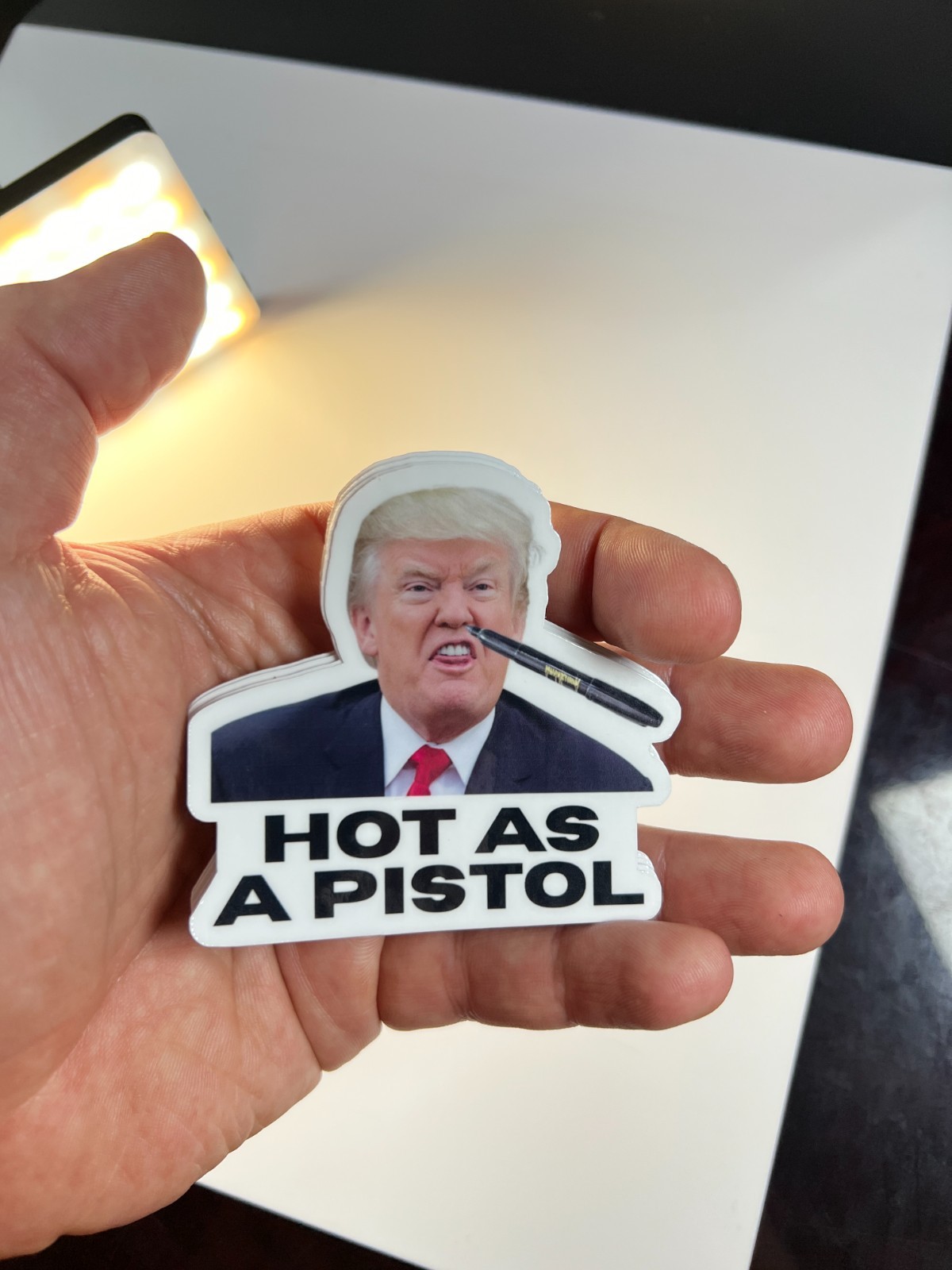 Trump Stickers "HOT AS A PISTOL" MEME Gas Pump Waterproof Vinyl NEW 1/10/50/100